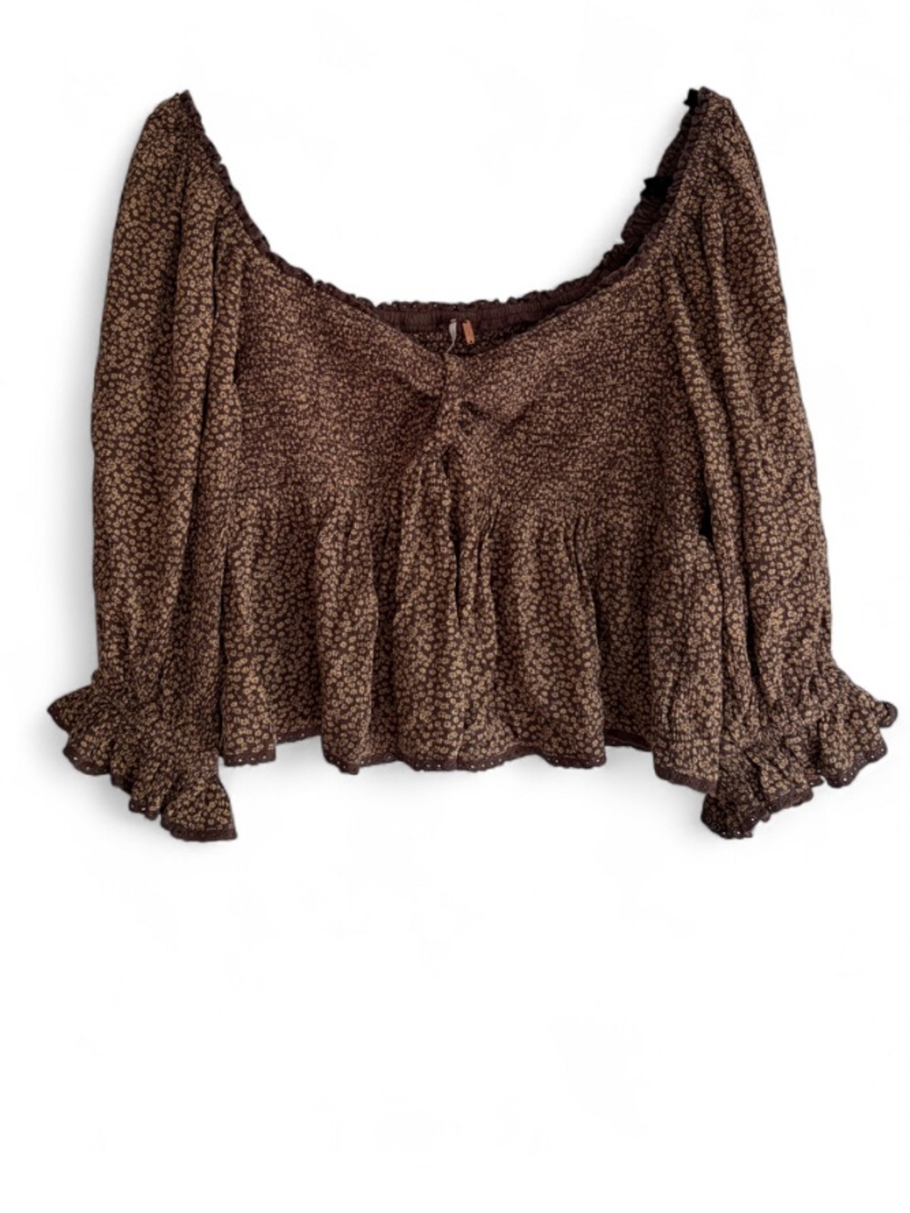 Free People Brown Floral Peasant Crop Top